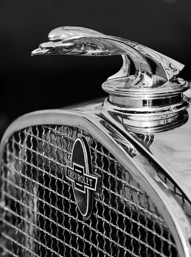 Black And White Photograph - 1931 Chevrolet Hood Ornament 4 by Jill Reger