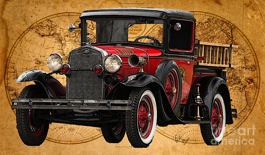 1931 Ford Model A Fire Truck Painting by William Mace