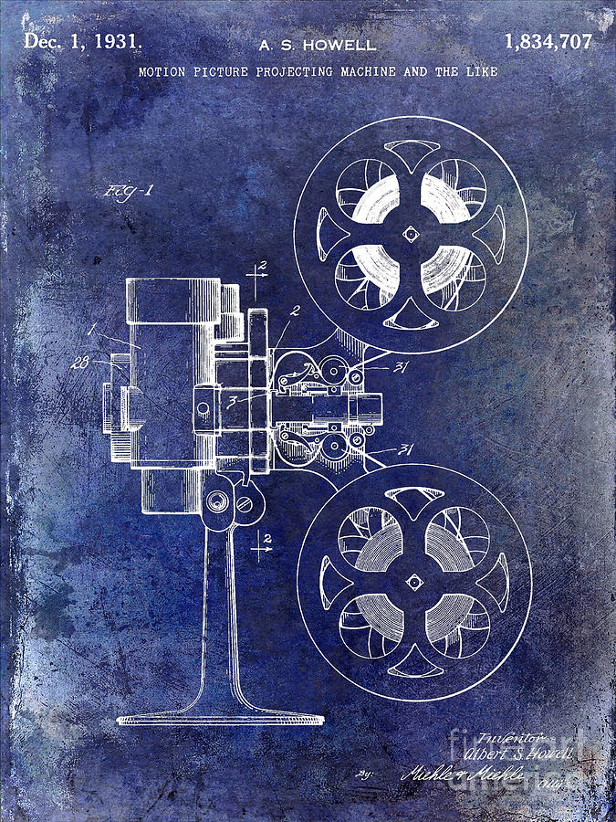 1931 Movie Projector Patent Blue Photograph by Jon Neidert