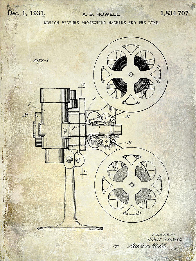 1931 Movie Projector Patent Photograph by Jon Neidert
