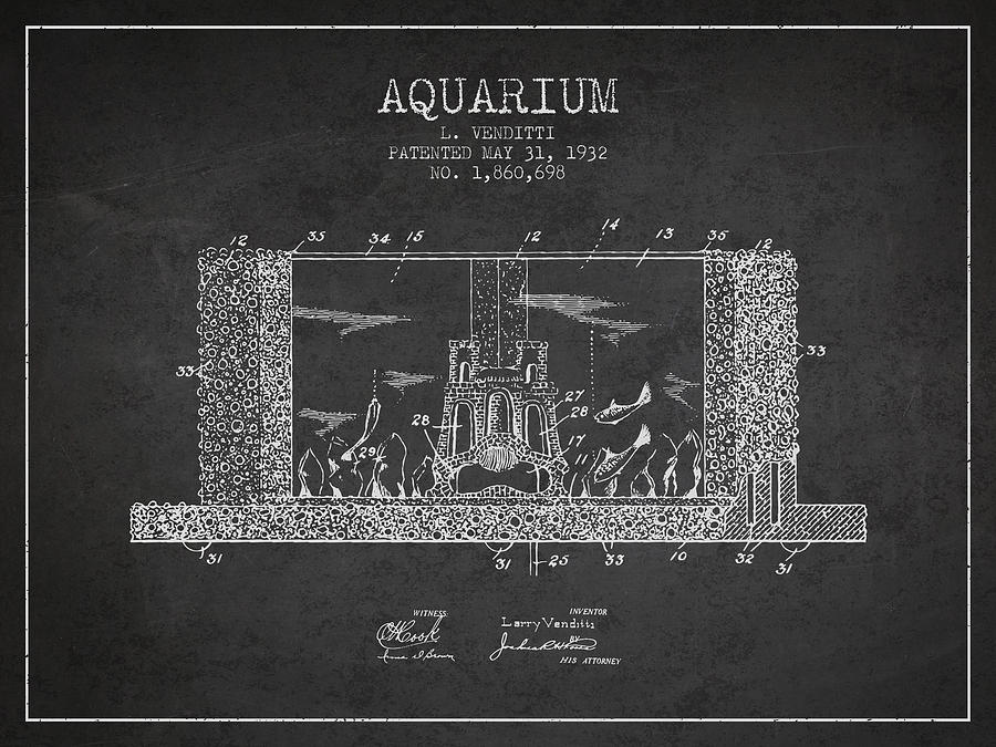 1932 Aquarium Patent - Charcoal Digital Art