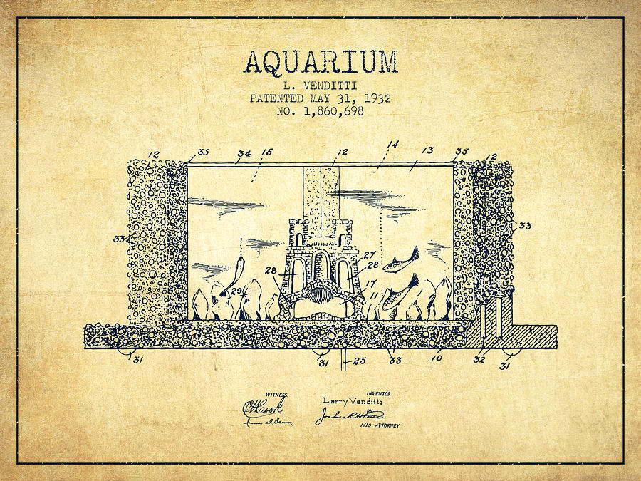 Fish Digital Art - 1932 Aquarium Patent - Vintage by Aged Pixel