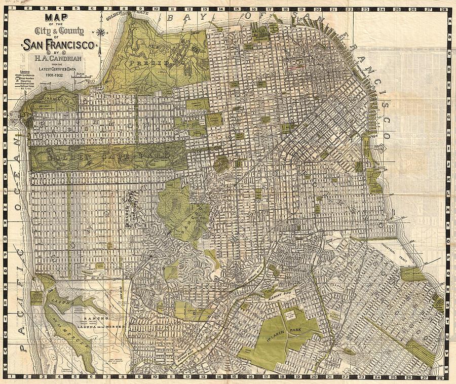 1932 Candrain Map of San Francisco California  Photograph by Paul Fearn