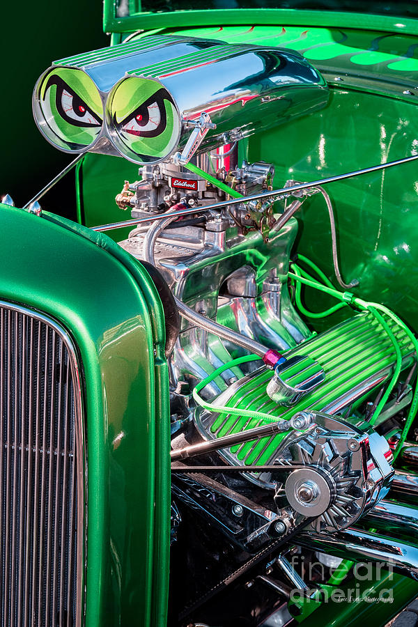 1932 Green Ford Hot Rod Engine Photograph by Aloha Art