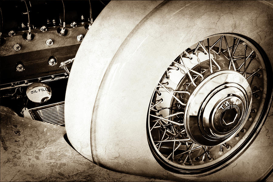 Car Photograph - 1932 Packard Dual Cowl Phaeton Engine - Spare Tire -0707s by Jill Reger