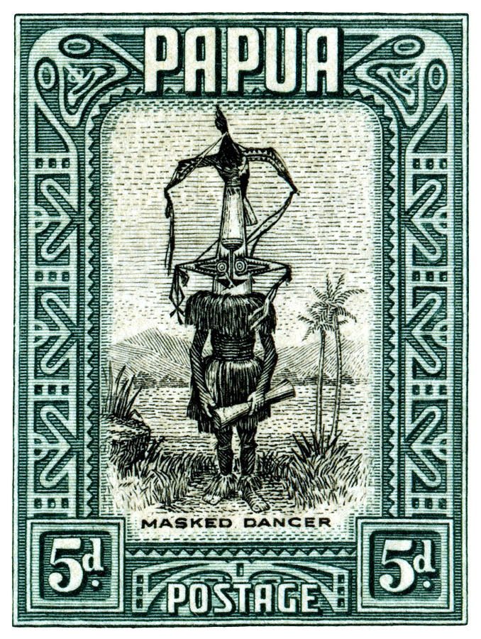 1932 Papua Masked Dancer Stamp Painting by Historic Image