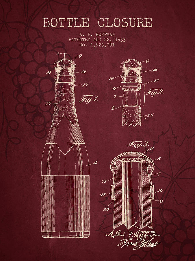 1933 Bottle Closure Patent - Red Wine Digital Art