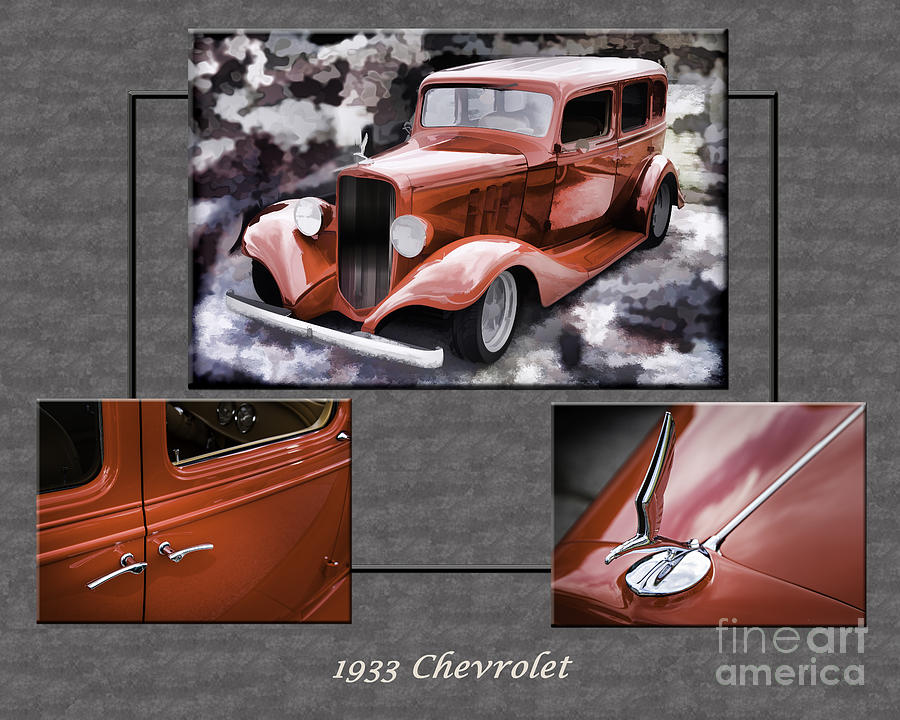 1933 Chevrolet Chevy Sedan Classic Car Collage in Sepia 3516.01 Photograph by M K Miller