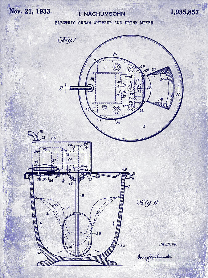 1933 Electric Cream Whipper Patent Blueprint Photograph by Jon Neidert