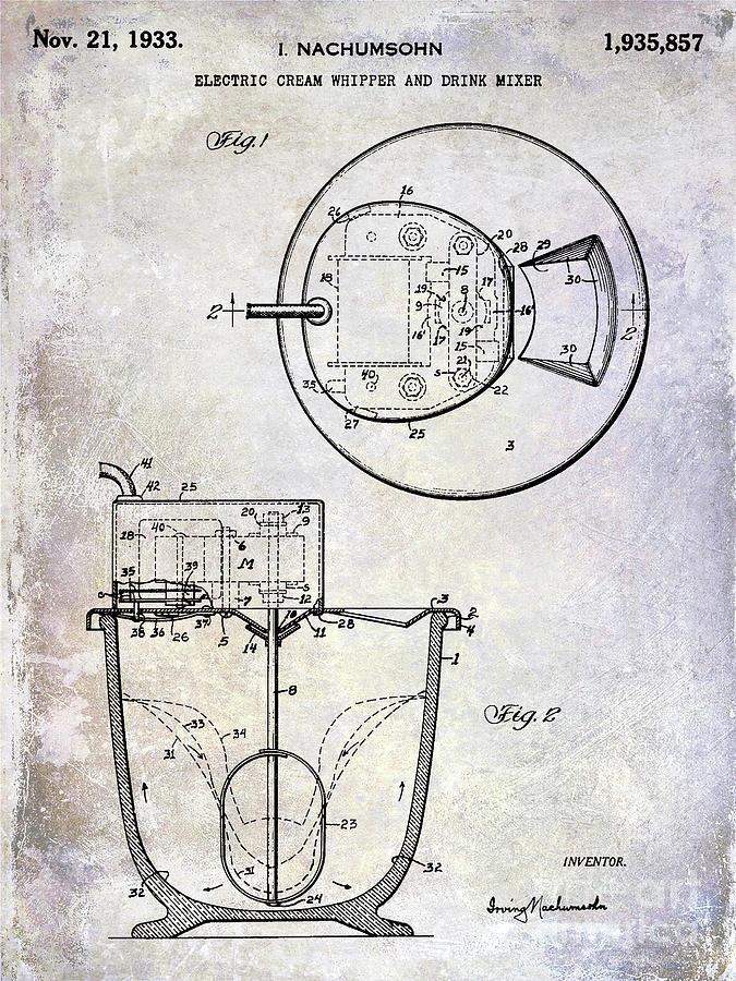 1933 Electric Cream Whipper Patent Photograph by Jon Neidert