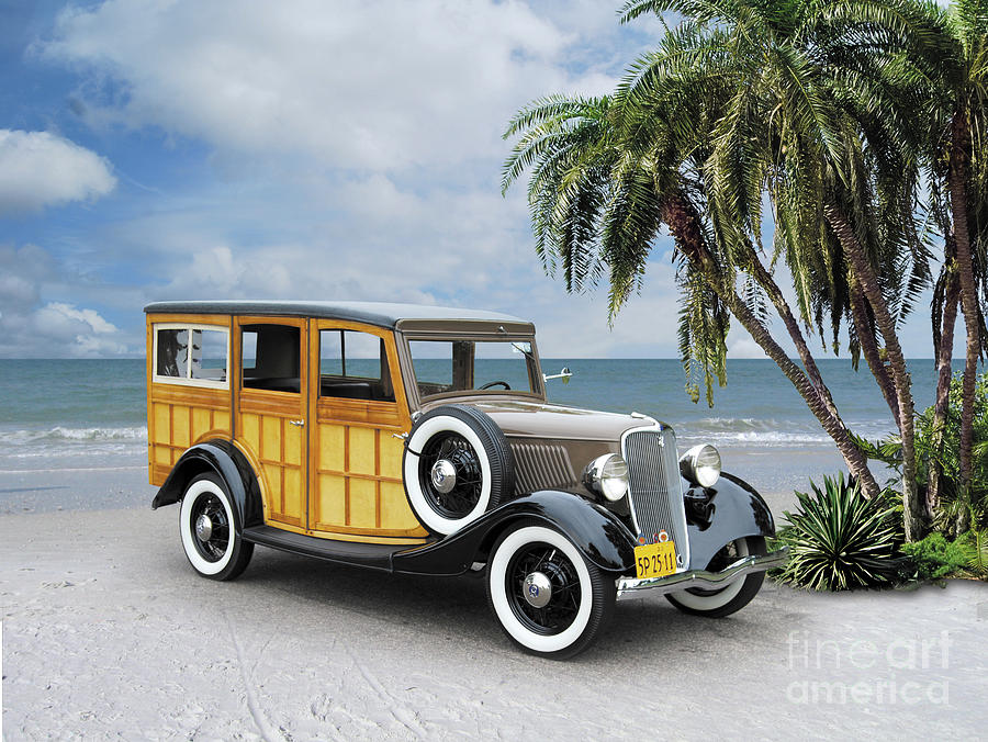 1933 Ford Woodie On Beach Photograph by Ron Long