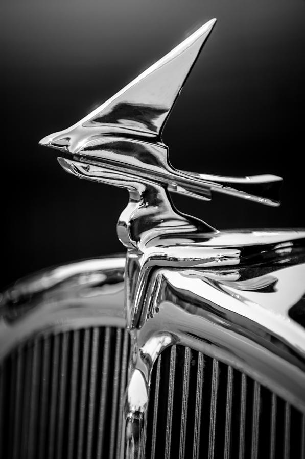 1933 Franklin Olympic Hood Ornament -030bw Photograph by Jill Reger