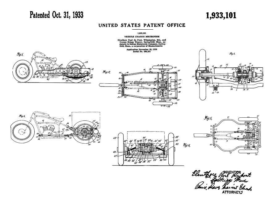 1933 Indian Motor Tricycle Patent Digital Art by Bill Cannon