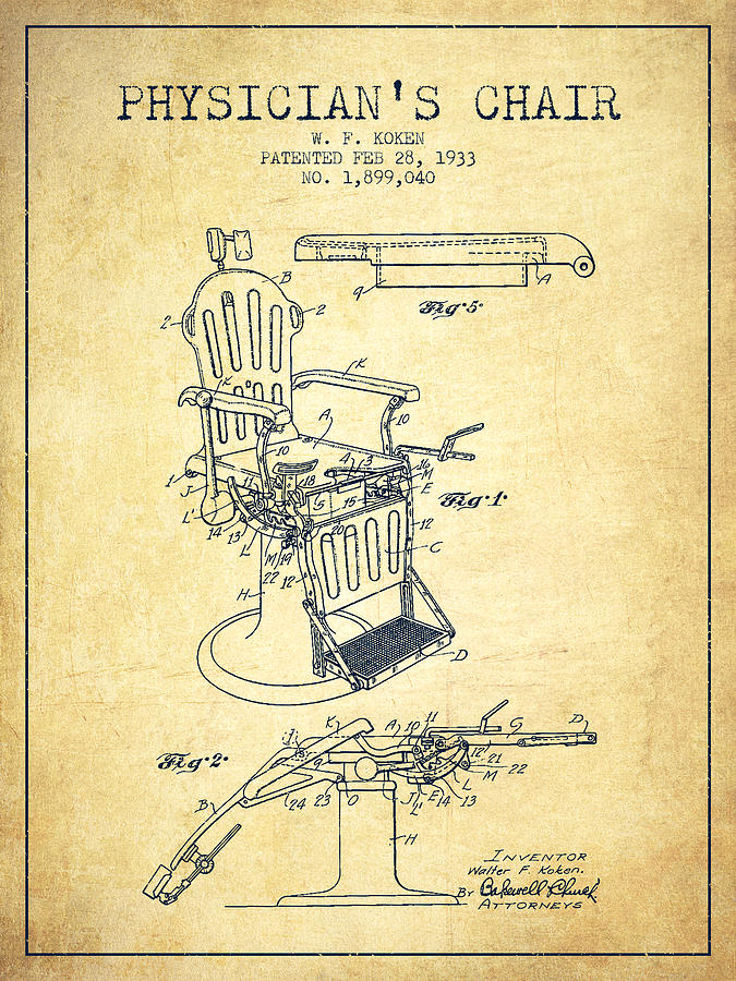Vintage Digital Art - 1933 Physicians chair patent - Vintage by Aged Pixel