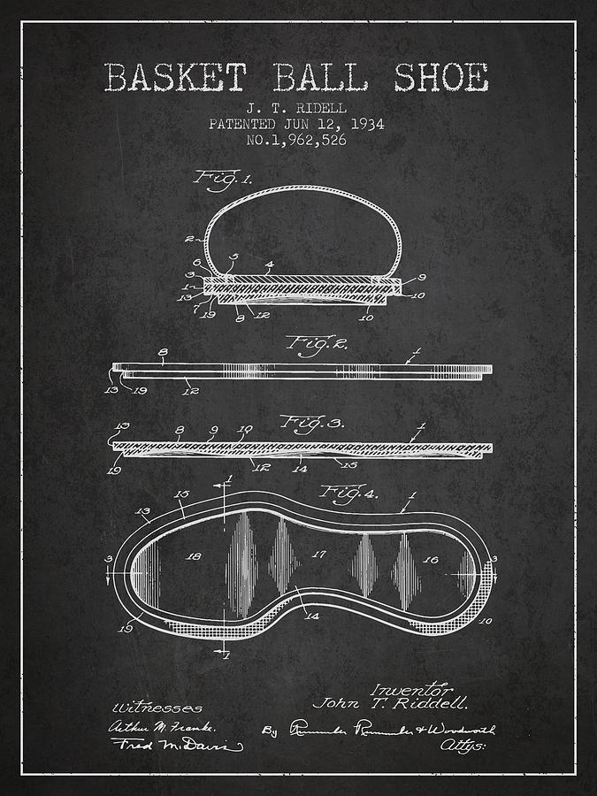 1934 Basket Ball Shoe Patent - Charcoal Digital Art