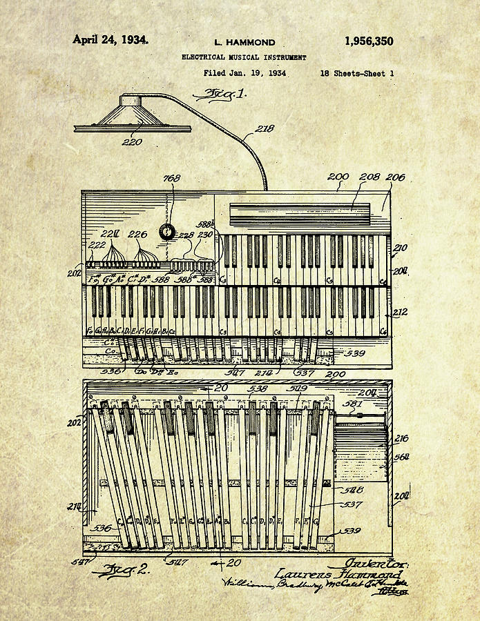 1934 Hammond Organ Patent Art Digital Art by Gary Bodnar