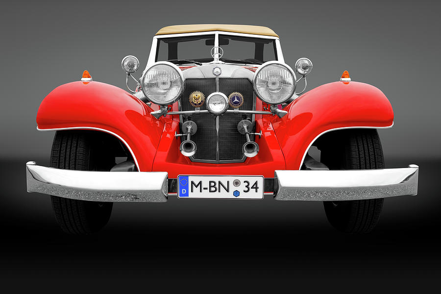 1934 Mercedes Roadster Front Detail  -  1934mercedesfrtdetailgry183874 Photograph by Frank J Benz
