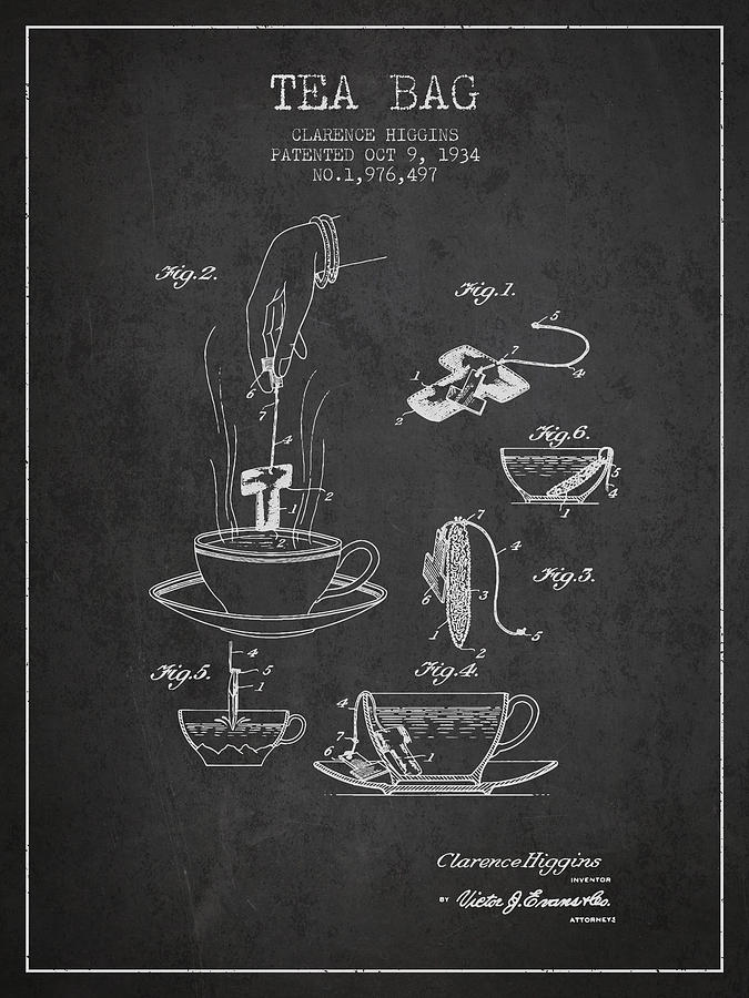 Tea Digital Art - 1934 Tea Bag patent - charcoal by Aged Pixel