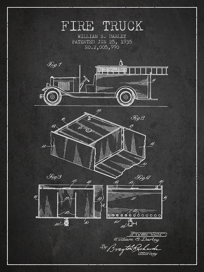 Vintage Digital Art - 1935 Fire Truck Patent - Charcoal by Aged Pixel