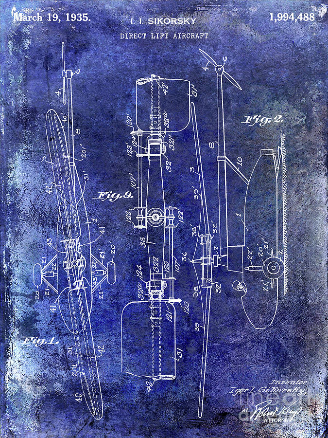 1935 Helicopter Patent Blue Photograph by Jon Neidert