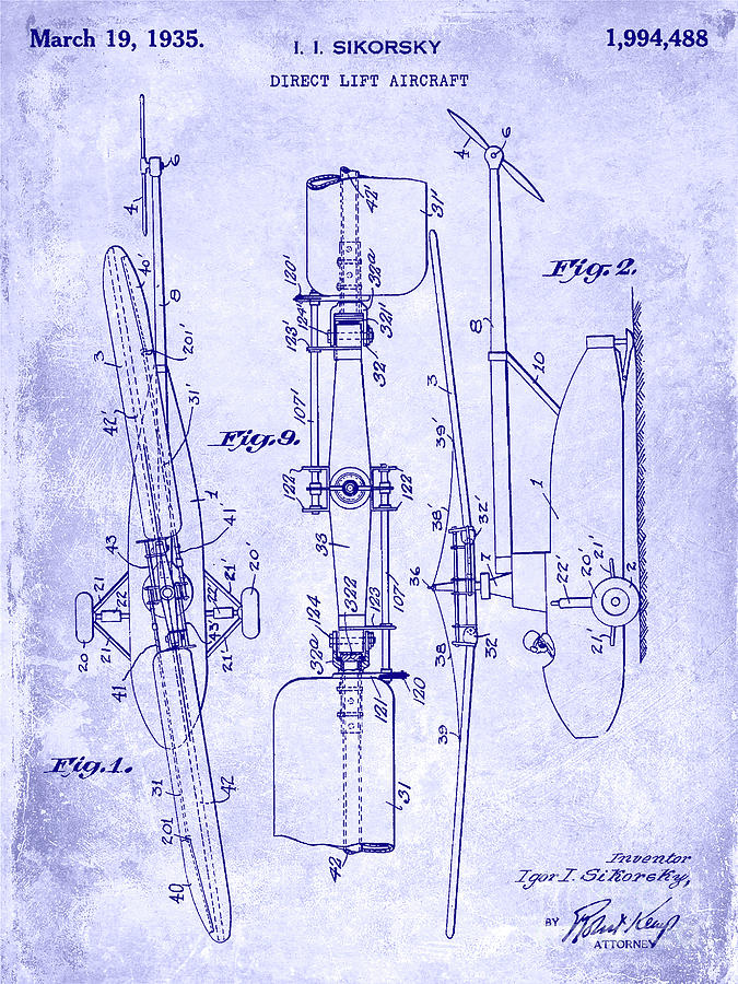 1935 Helicopter Patent Blueprint Photograph by Jon Neidert