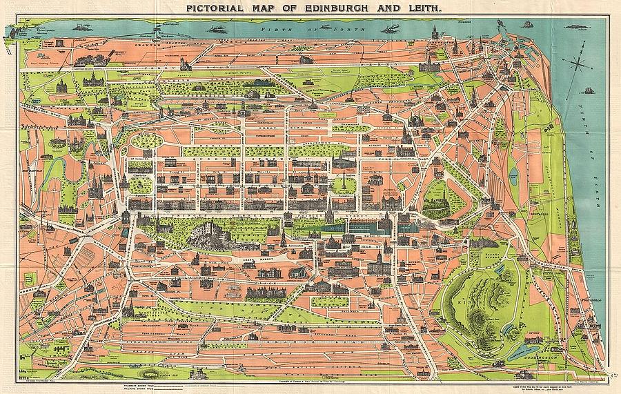 1935 Reid Pictorial Map of Edinburgh and Leith Scotland Photograph by Paul Fearn