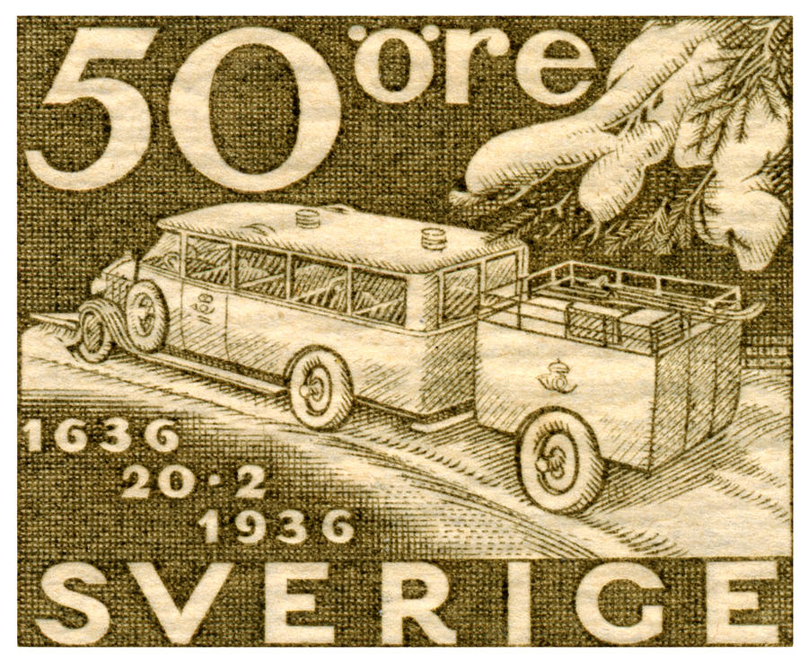 1935 Swedish Mail Truck Stamp Painting by Historic Image