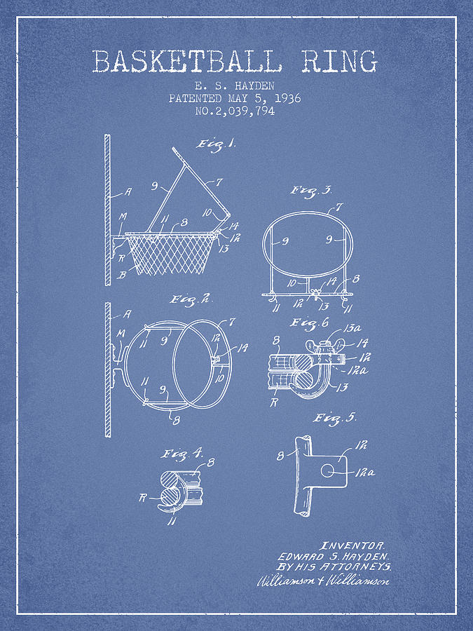 1936 Basketball Ring Patent - Light Blue Digital Art