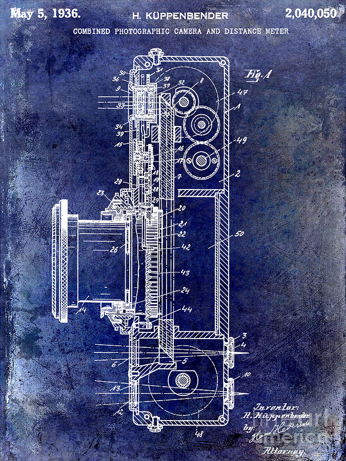 1936 Camera Patent Blue Photograph by Jon Neidert