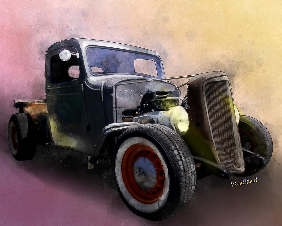 Truck Digital Art - 1936 Chevy Rat Rod Pickup Watercolour by Chas Sinklier