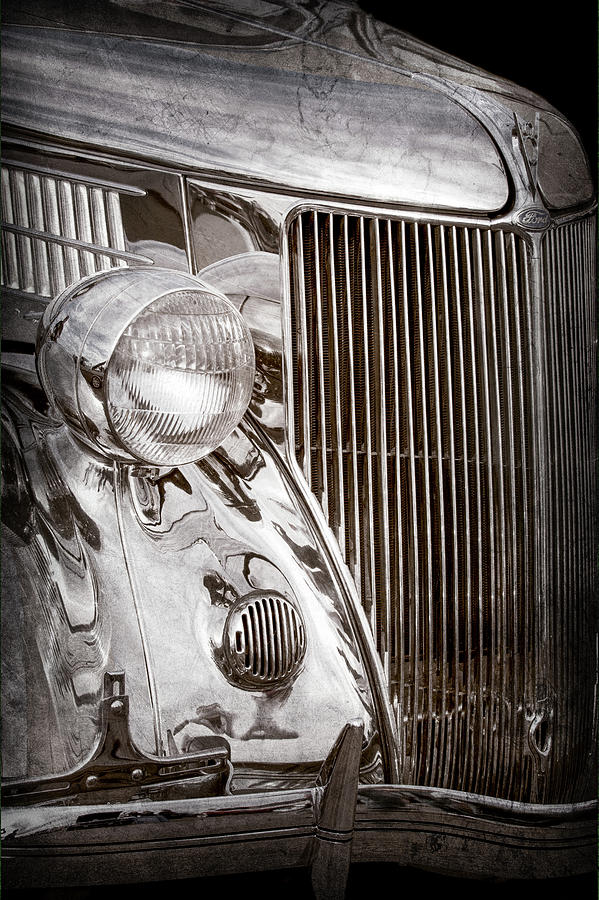 Transportation Photograph - 1936 Ford Stainless Steel Grille -0376ac by Jill Reger