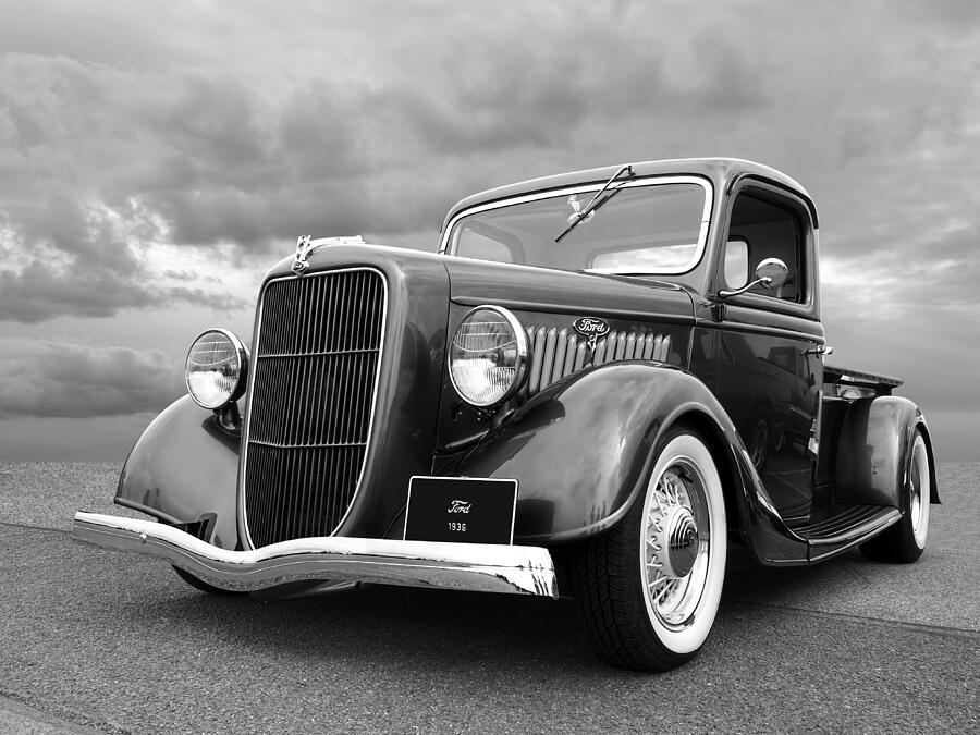 1936 Ford V8 in Black and White Photograph by Gill Billington