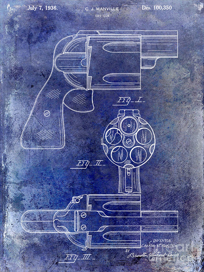 1936 Photograph - 1936 Gun Patent Blue by Jon Neidert