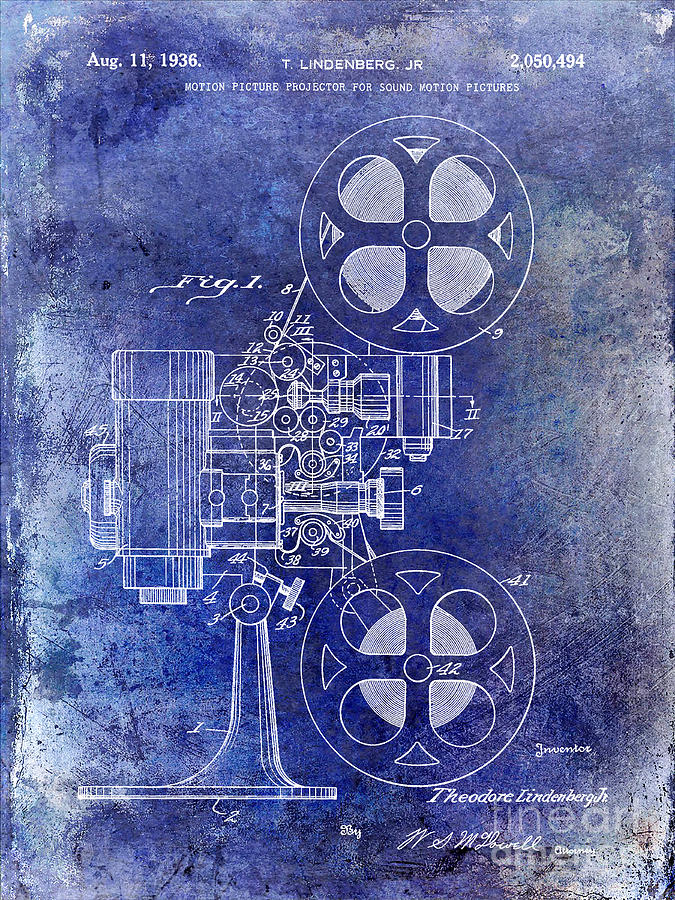 1936 Movie Projector Patent Blue Photograph by Jon Neidert