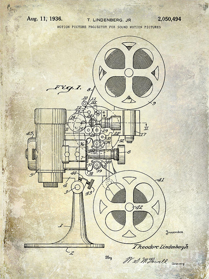 1936 Movie Projector Patent Photograph by Jon Neidert