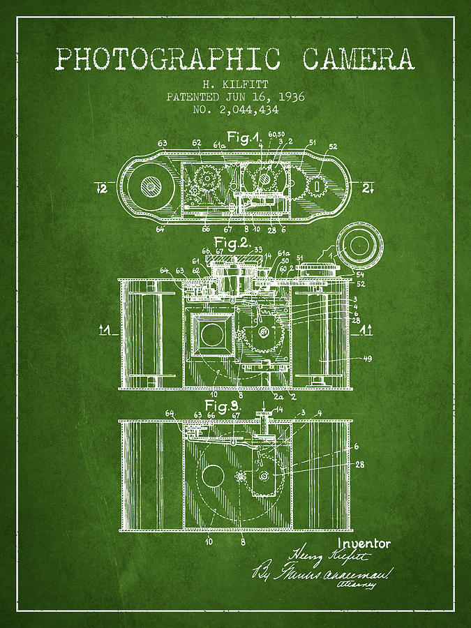Vintage Digital Art - 1936 Photographic camera Patent - green by Aged Pixel