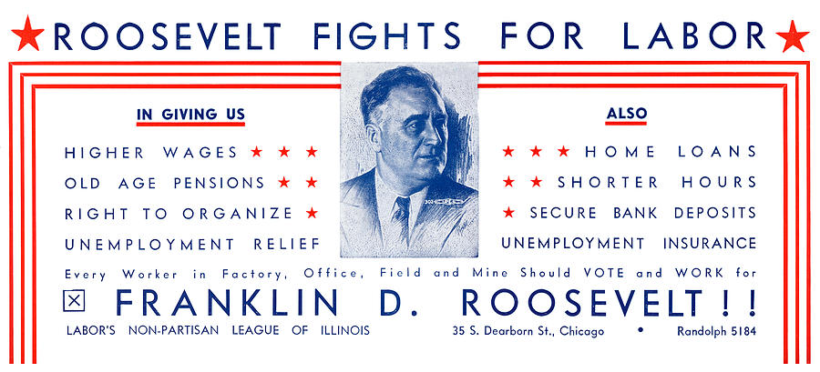 Vintage Painting - 1936 Roosevelt Fights For Labor by Historic Image