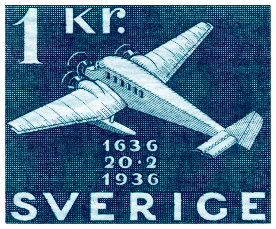 1936 Swedish Junkers Aircraft Stamp Painting by Historic Image