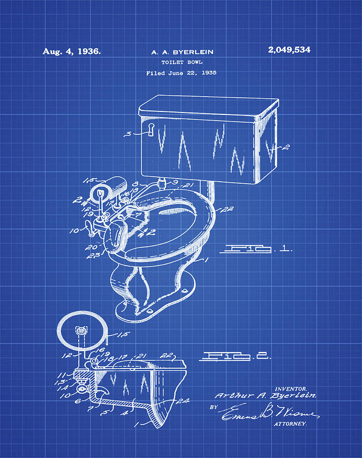 1936 Toilet Bowl Patent Blue Print Photograph by Bill Cannon - Pixels