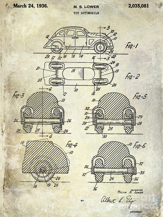 1936 VW Toy Car Patent Photograph by Jon Neidert