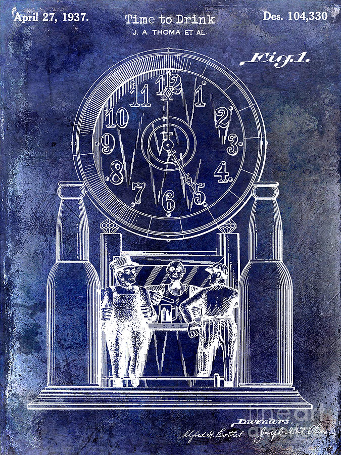 Beer Photograph - 1937 Beer Clock Patent Blue by Jon Neidert