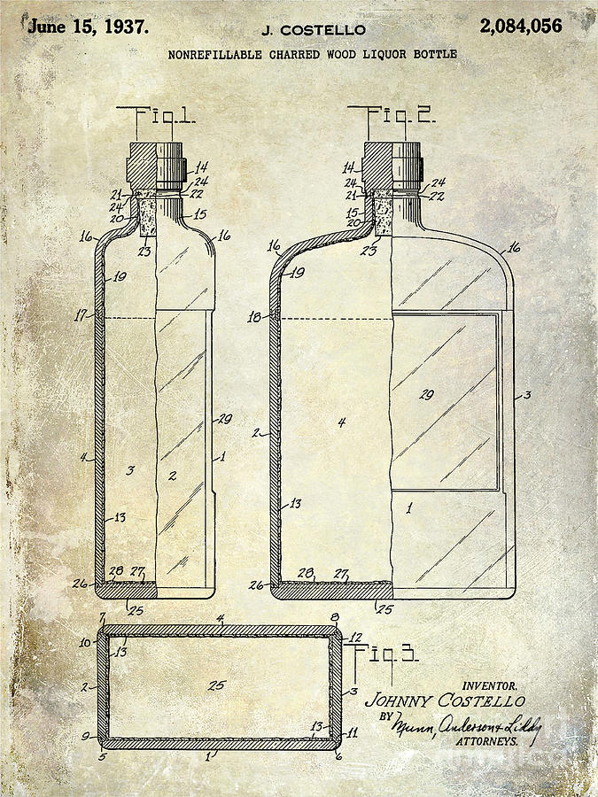 Martini Photograph - 1937 Liquor Bottle Patent  by Jon Neidert