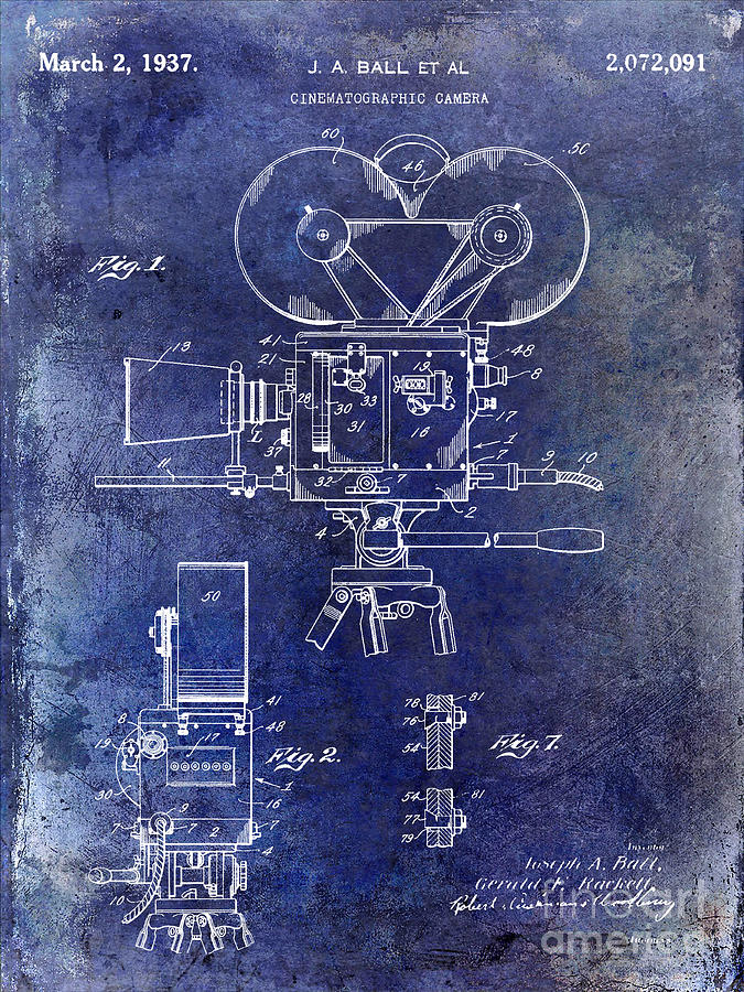 1937 Movie Camera Patent Blue Photograph by Jon Neidert