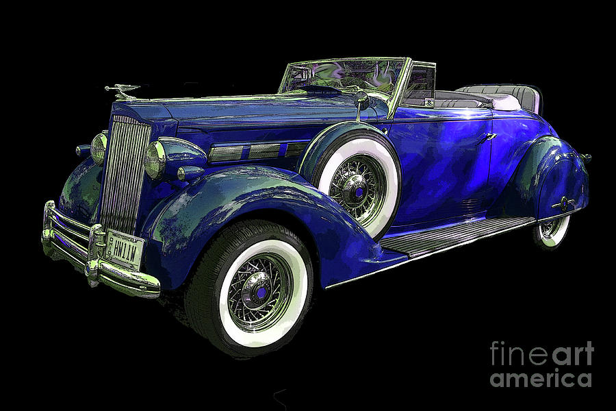 1937 Packard Convertible Coupe Roaster with Rumble Seat Blue poster edges Photograph by Christine Dekkers