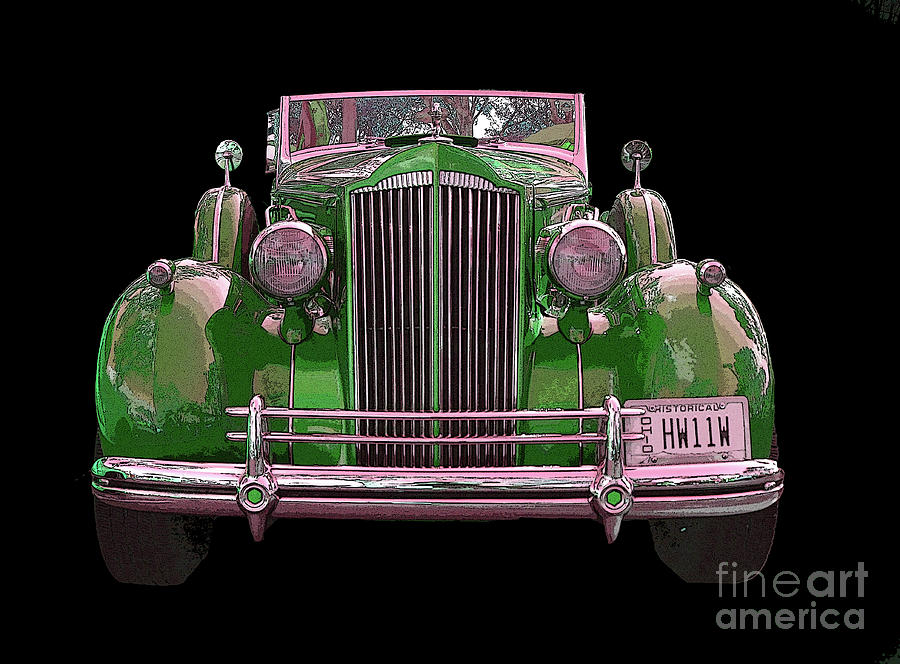 1937 Packard Convertible Coupe Roaster with Rumble Seat Green poster edges front Photograph by Christine Dekkers