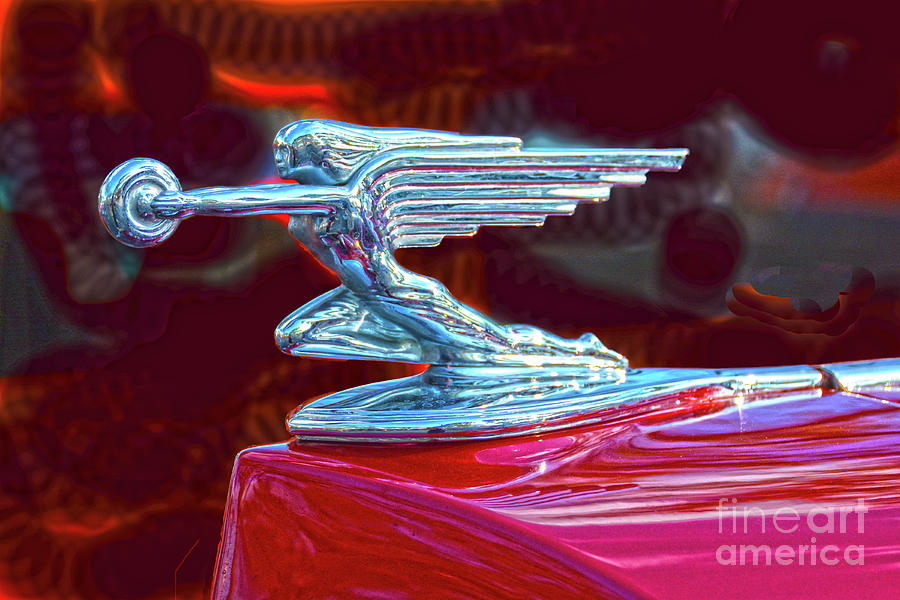 1937 Packard Convertible Coupe Roaster with Rumble Seat Hood ornament red Photograph by Christine Dekkers