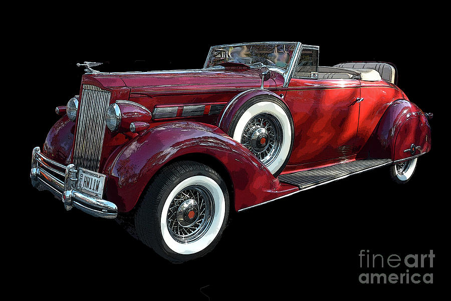 1937 Packard Convertible Coupe Roaster with Rumble Seat RED poster edges Photograph by Christine Dekkers