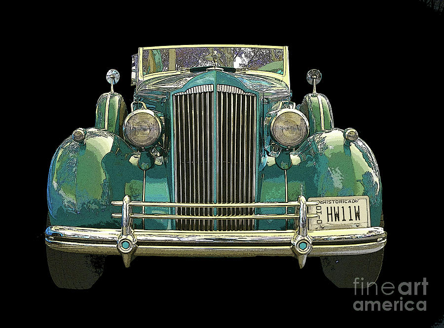 1937  Packard Convertible Coupe Roaster with Rumble Seat teal front view Photograph by Christine Dekkers