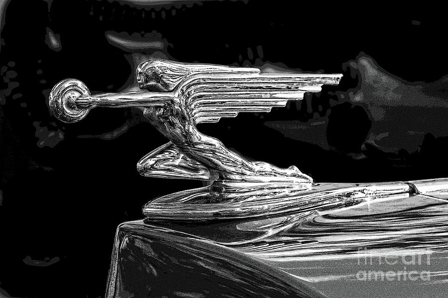 1937 Packard Hood Ornament poster lines Convertible Coupe Roaster with Rumble Seat Black and white Photograph by Christine Dekkers