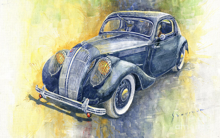 Automotive Painting - 1937 Skoda Popular Sport Monte Carlo by Yuriy Shevchuk Automotive Painting - 1937 Skoda Popular Sport Monte Carlo by Yuriy Shevchuk